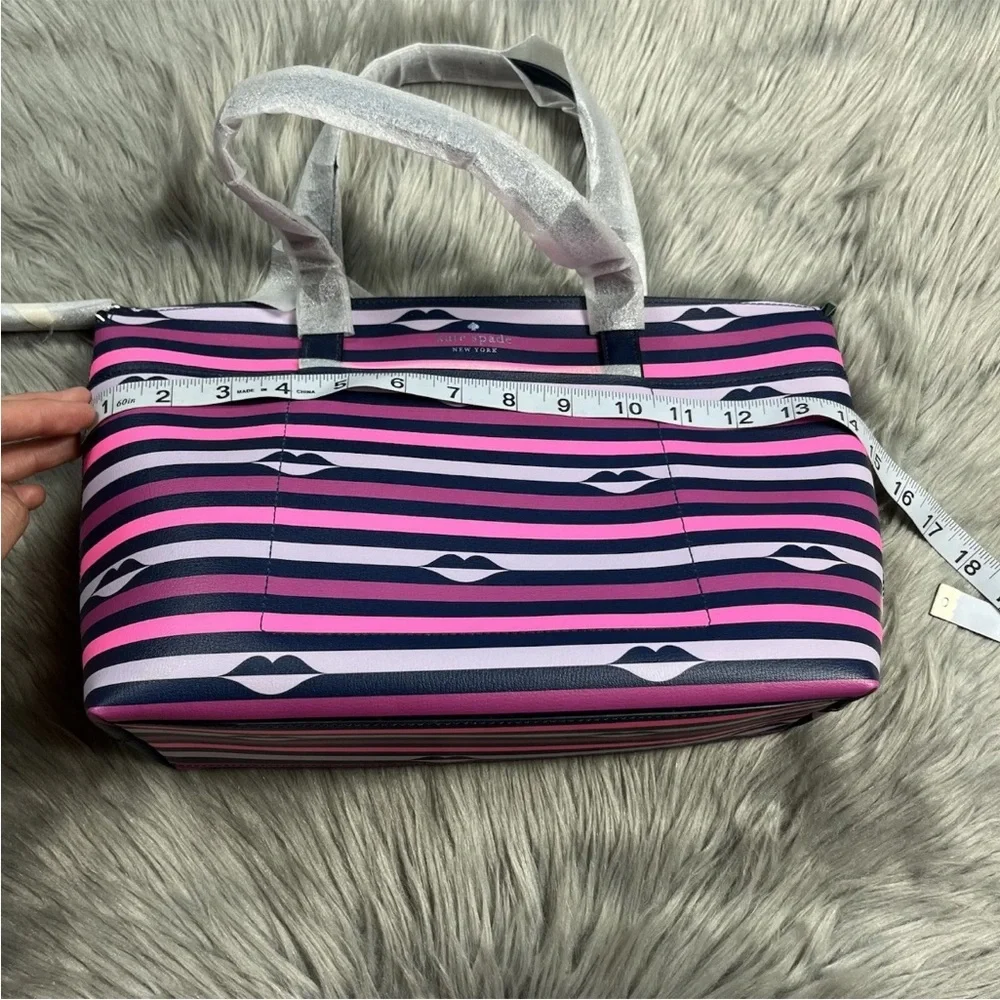 Kate Spade New York Pink Multi Stripe Patrice Lip Print Satchel Purse